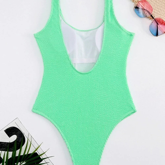 Mint Green Women's Solid Color Sport One Piece Swimsuit Candy Color - Picture 4 of 4